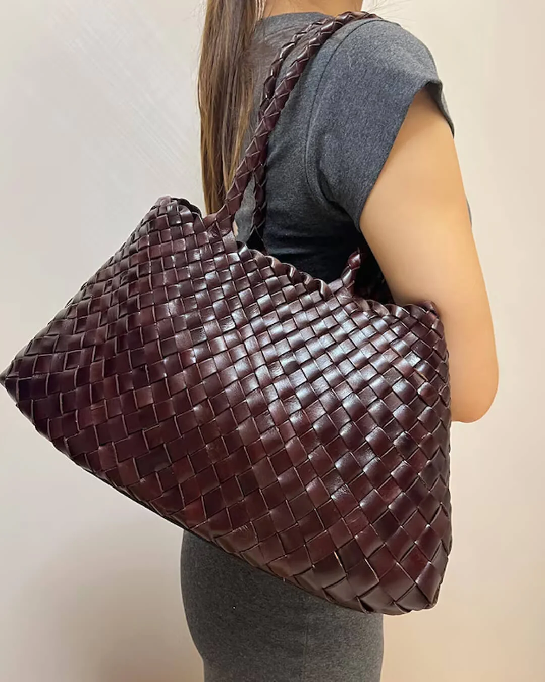 Marissa Vegan Leather Woven Bag Medium - Image 2