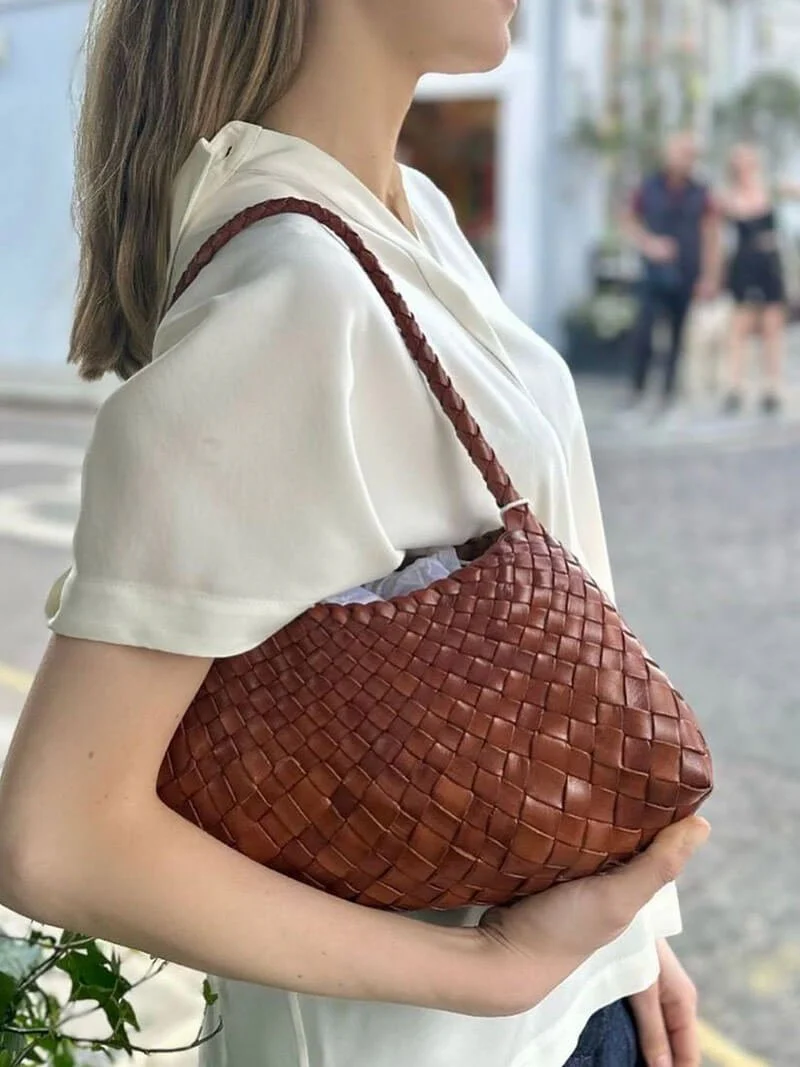 Marissa Vegan Leather Woven Bag Small - Image 5