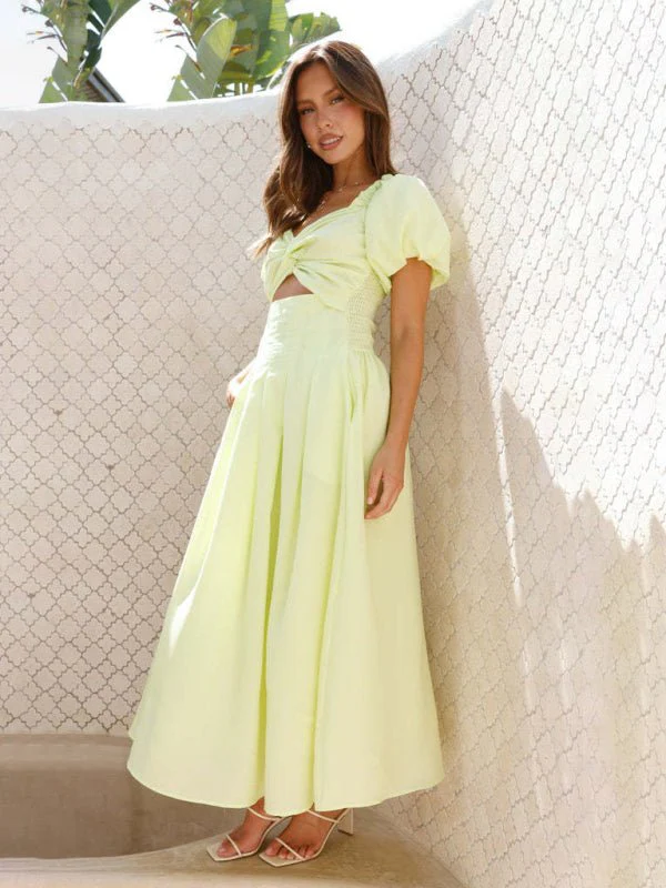 Maritoni Puff Sleeve Hollow Midi Dress - Image 2