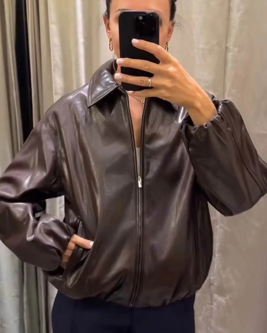 Marivic Zip Up Faux Leather Jacket - Image 3