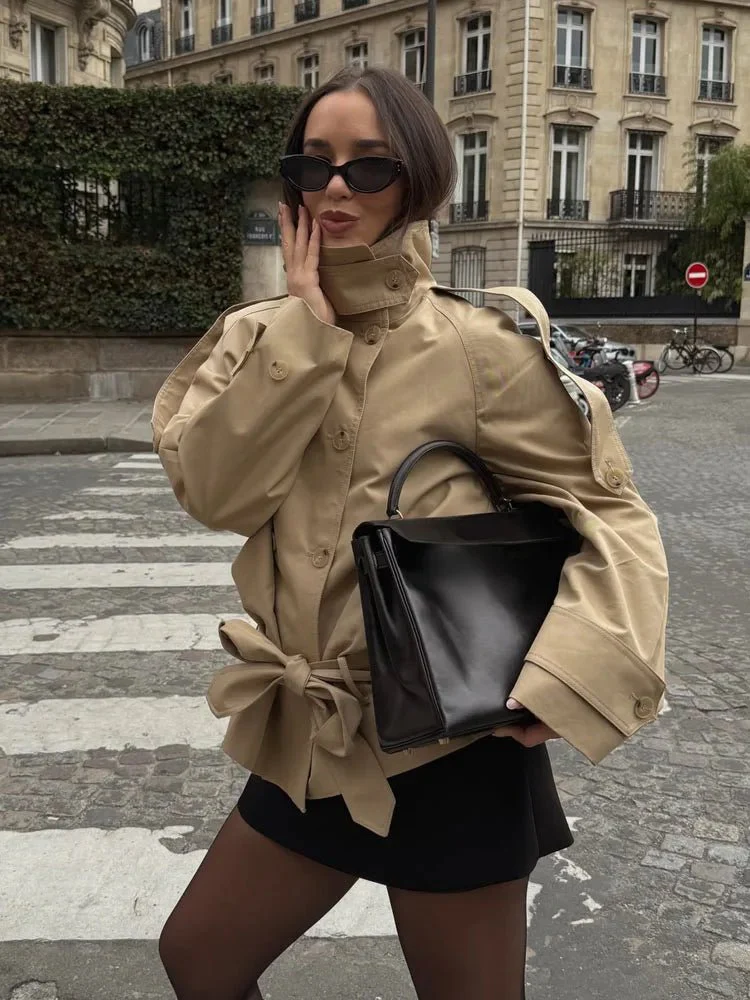 Melanie Stand Up Collar Short Trench Coat - Image 3
