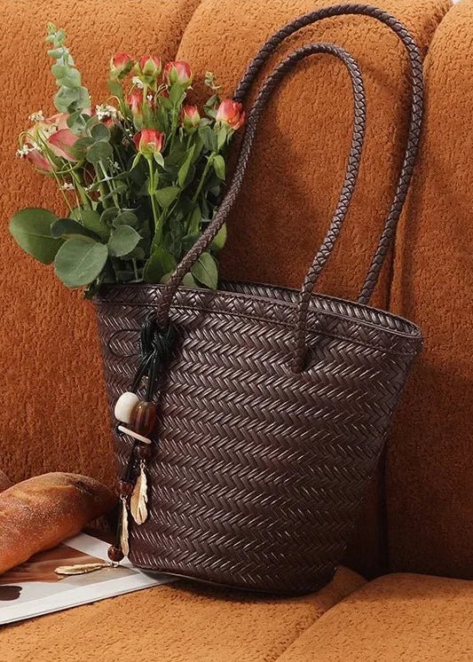 Meryl Woven Bucket Handbag with Pouch - Image 6