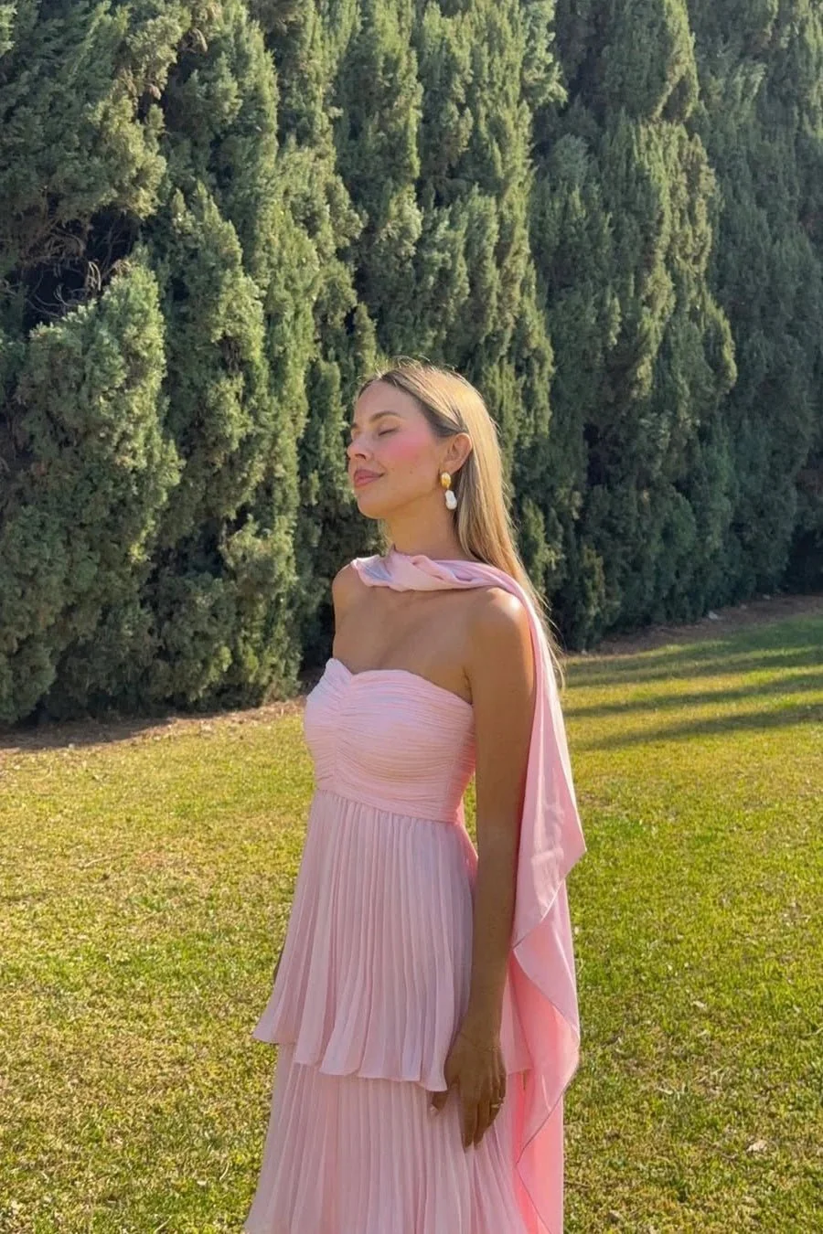 Michelle Strapless Pleated Tiered Maxi Dress
