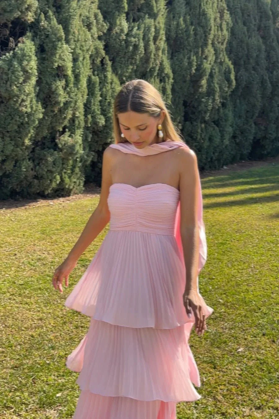 Michelle Strapless Pleated Tiered Maxi Dress - Image 3