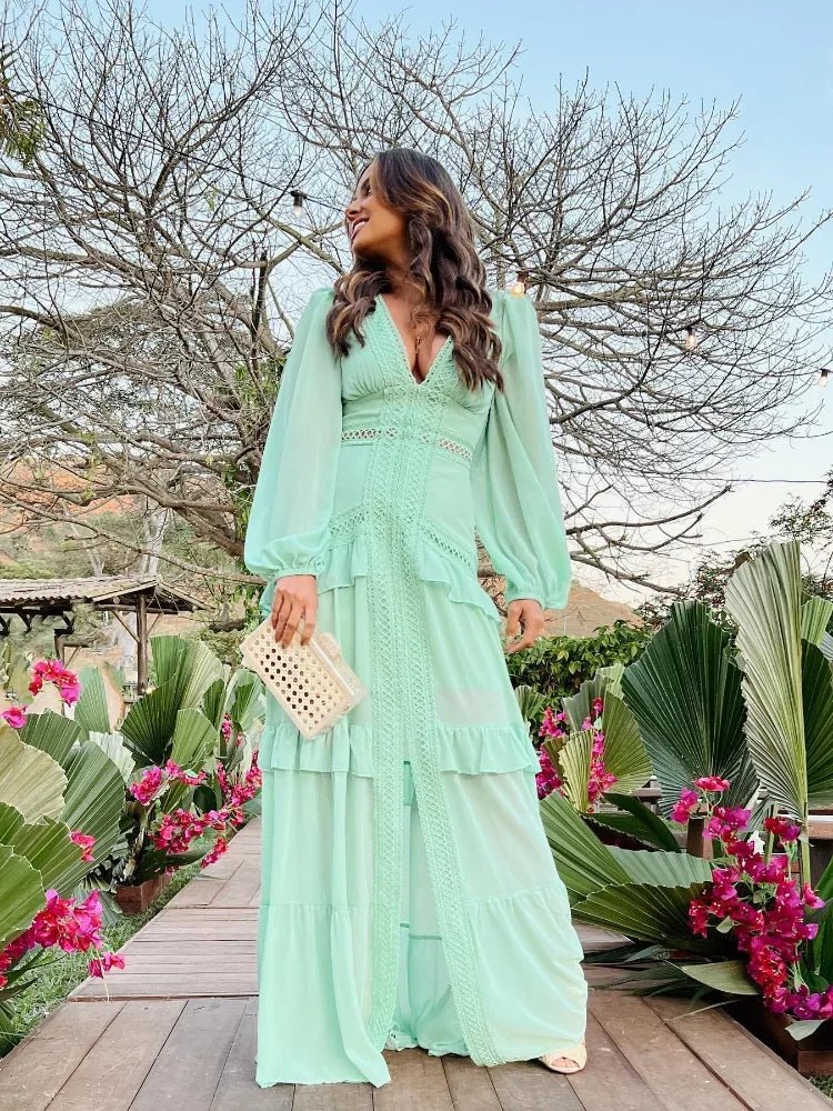 Molly Deep V-Neck Ruffle Maxi Dress - Image 2