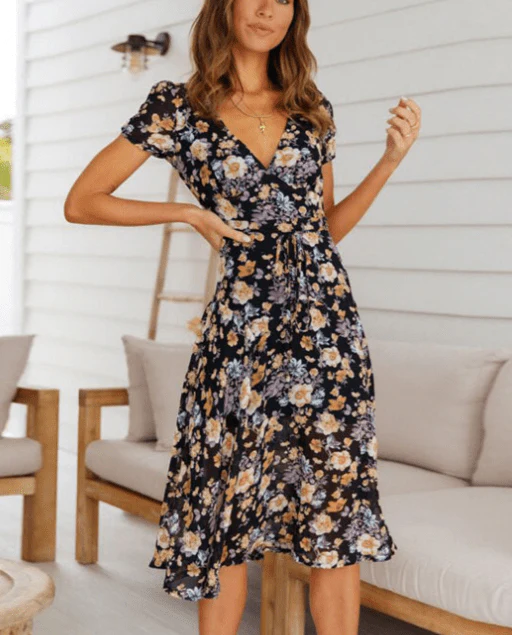 Mona V-Neck Floral Midi Dress - Image 3