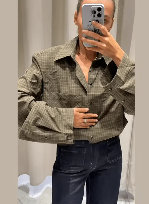 Monica Green Plaid Long Sleeve Top - Image 2