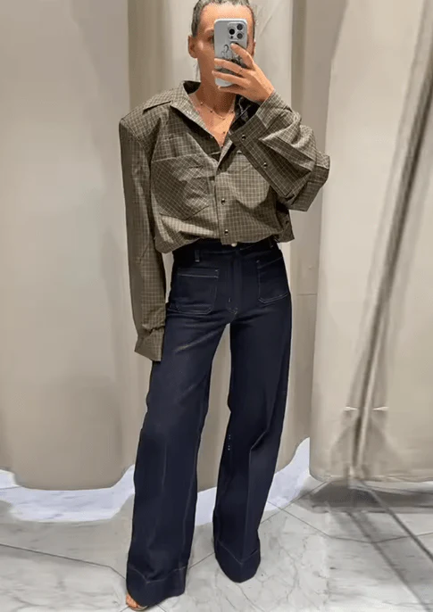 Monica Green Plaid Long Sleeve Top - Image 3