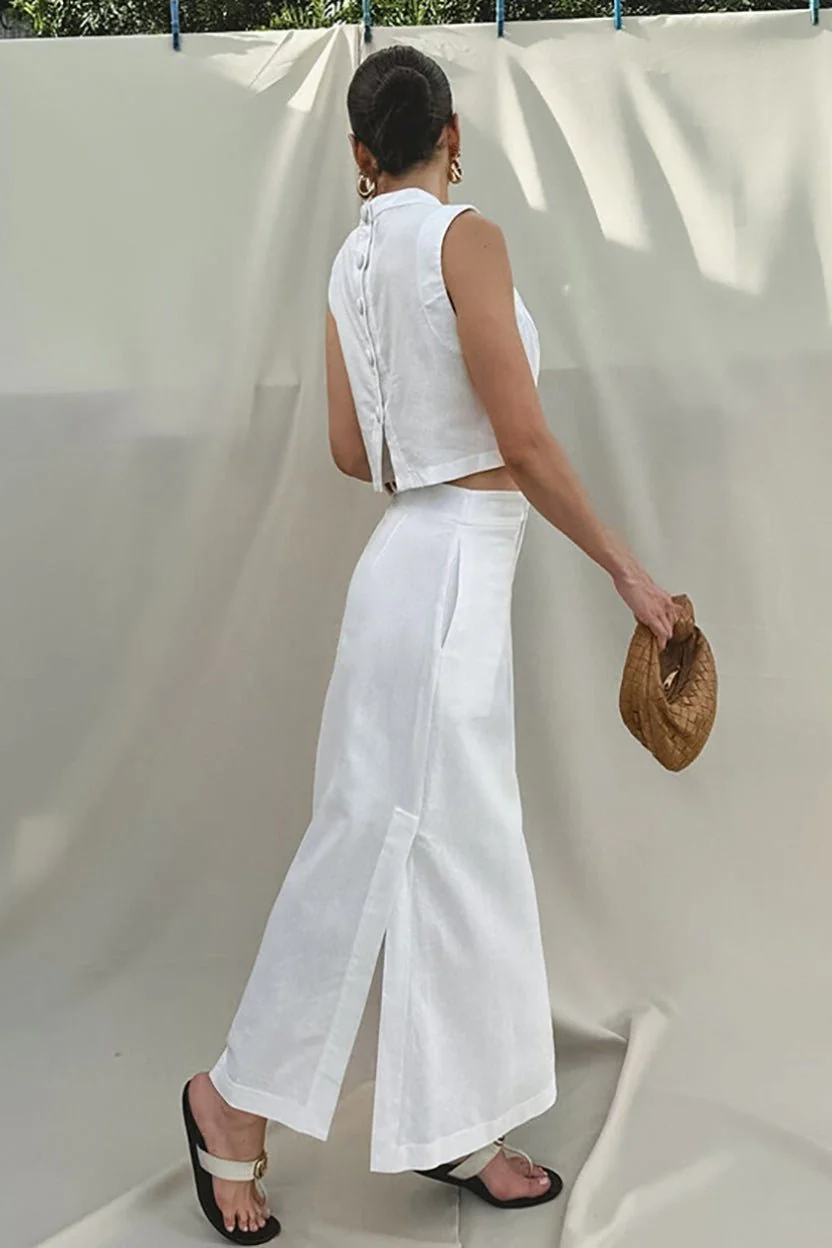 Nala Linen Cotton Sleeveless Slit Set - Image 2