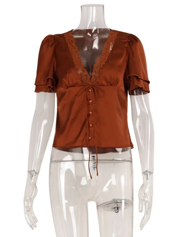 Nathalie Satin Lace Blouse - Image 13