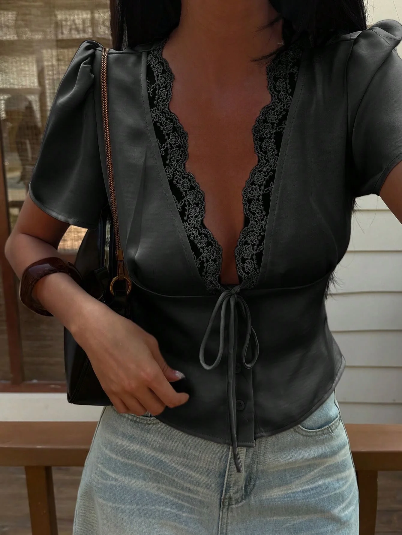 Nathalie Satin Lace Blouse - Image 8