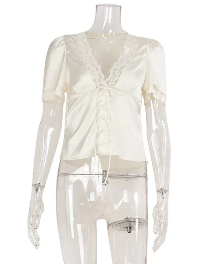 Nathalie Satin Lace Blouse - Image 9