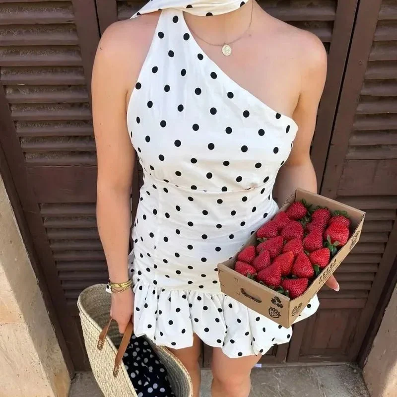 Nina One Shoulder Polka Dot Mini Dress - Image 3