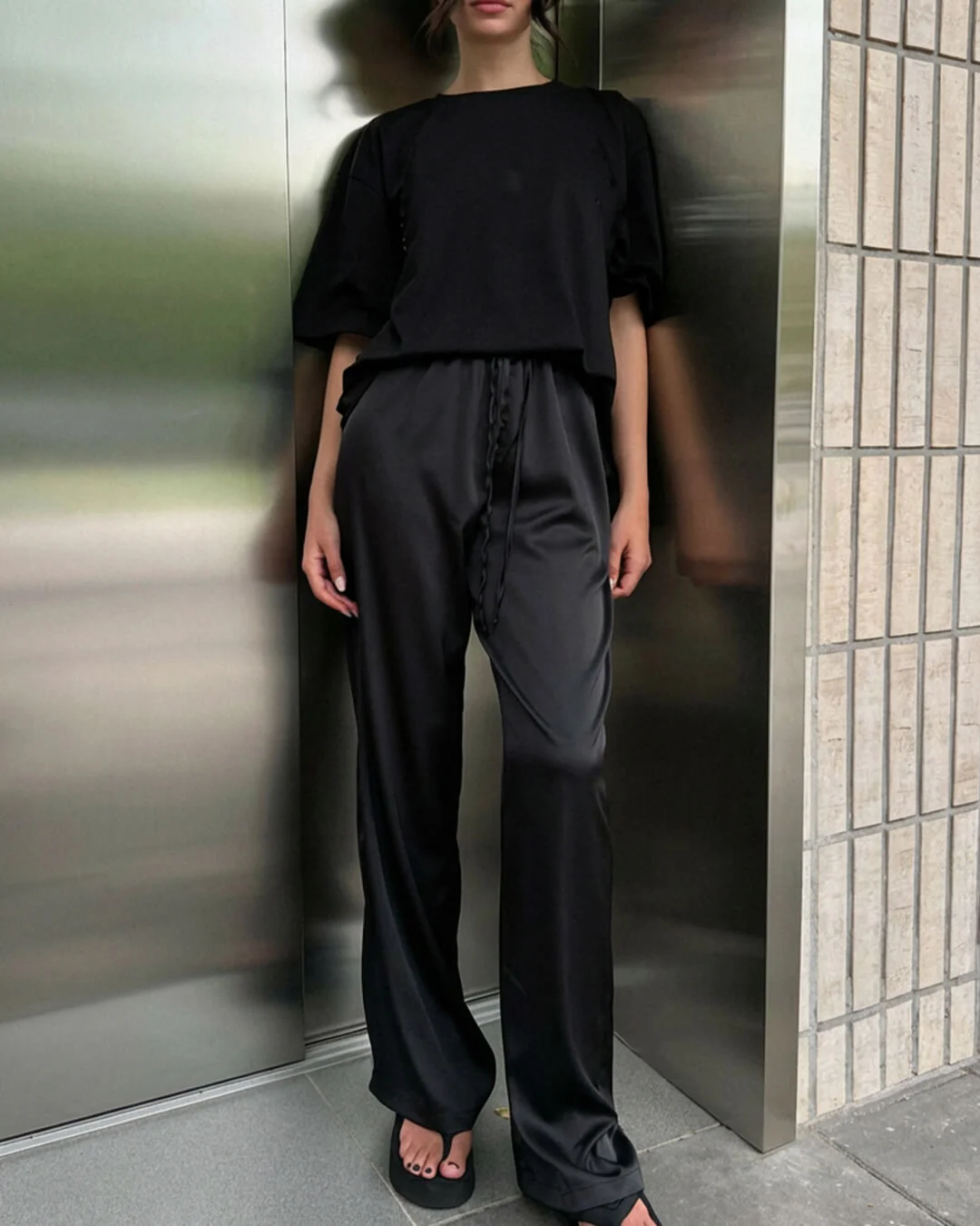Norma High Waist Satin Wide Leg Trousers - Image 3