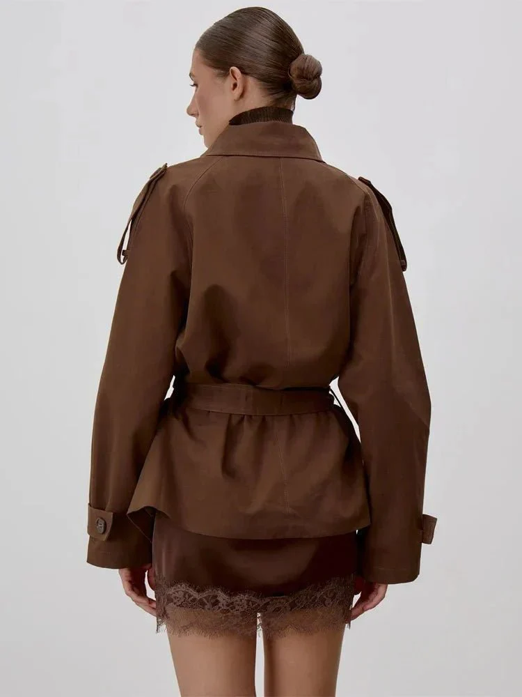 Octavia Lace-Up Stand Collar Trenchcoat - Image 4