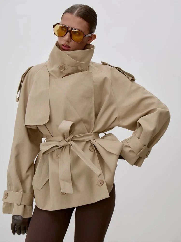 Octavia Lace-Up Stand Collar Trenchcoat - Image 7