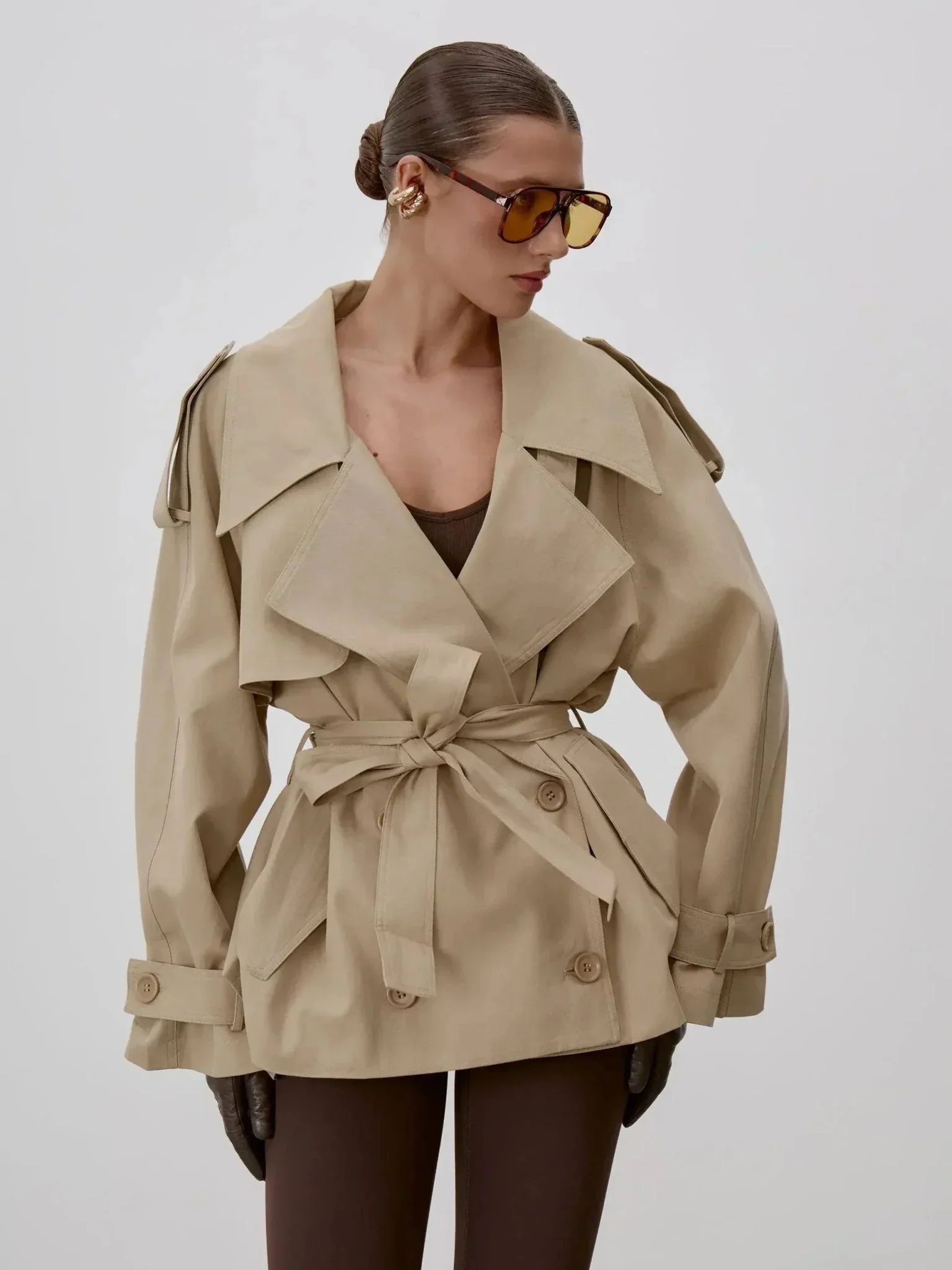 Octavia Lace-Up Stand Collar Trenchcoat - Image 8