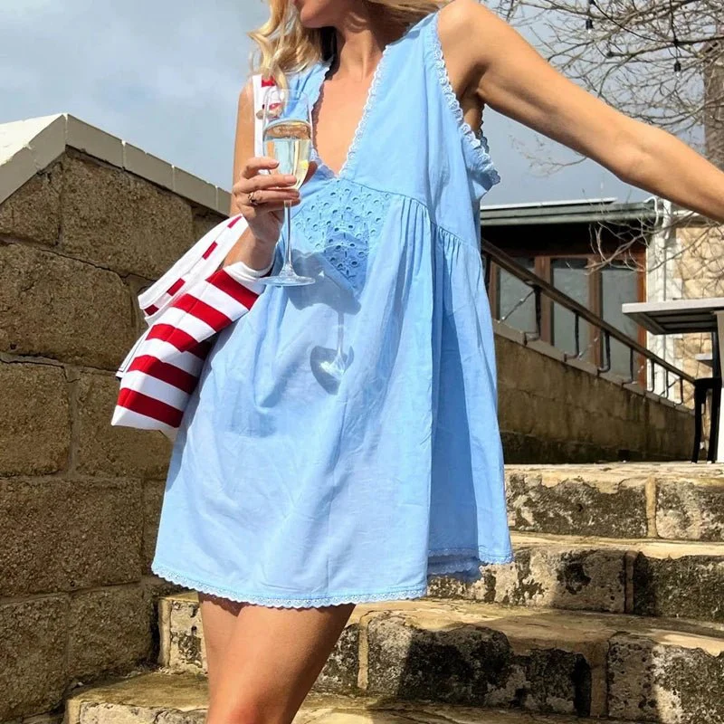 Olivia Lace Trim Boho Mini Dress - Image 2