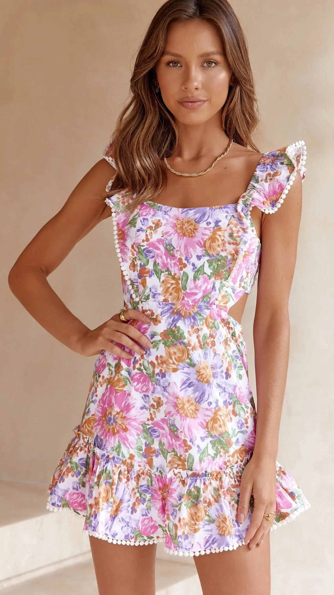 Carmina Floral Back Tie Mini Dress - Image 2