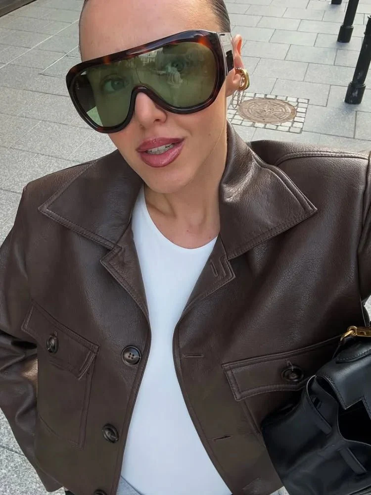 Rachelle Cropped Faux Leather Jacket - Image 2