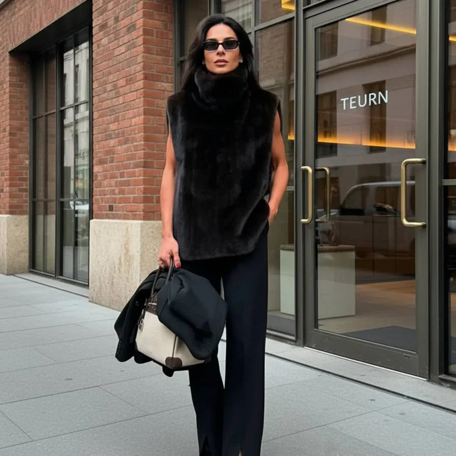 Rina Faux Fur Turtleneck Vest - Image 4
