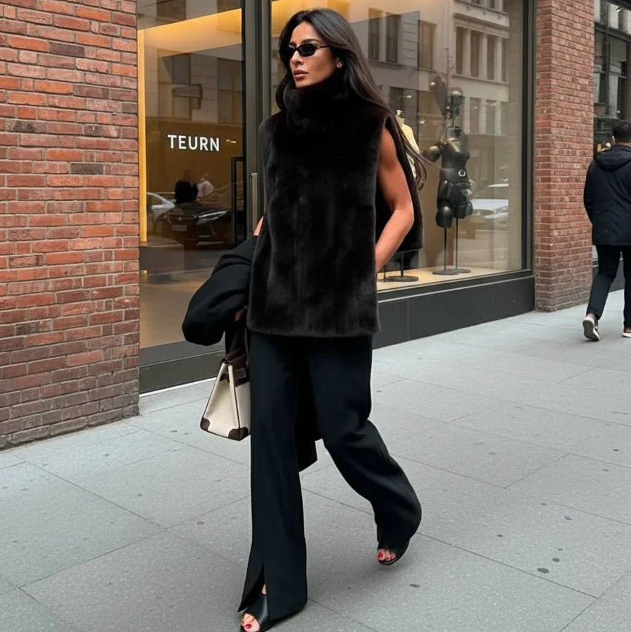 Rina Faux Fur Turtleneck Vest - Image 5