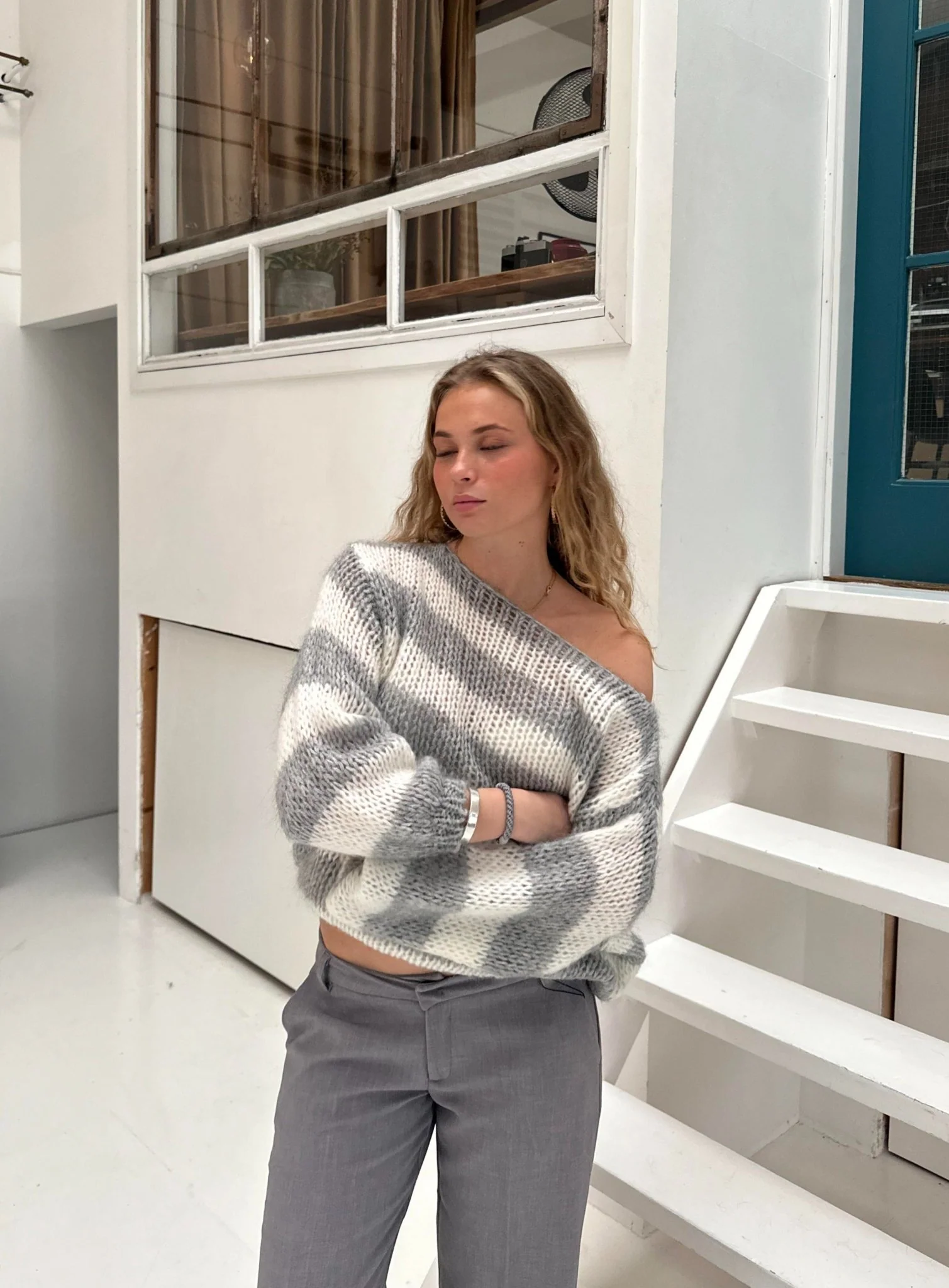 Rose Striped Loose Sweater - Image 6