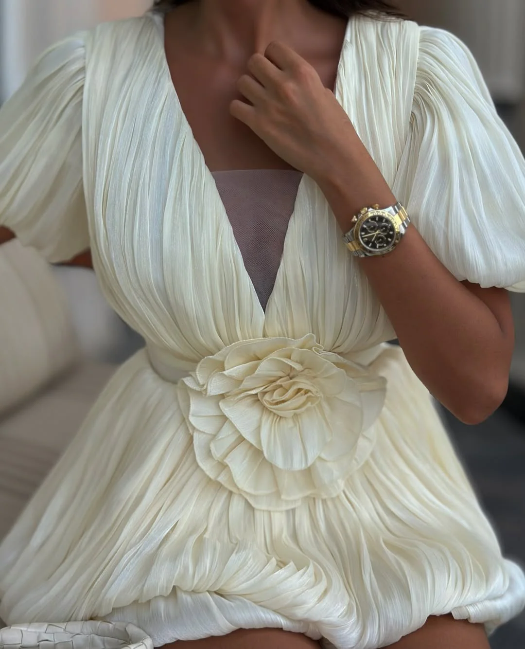 Rosette Puff Sleeve Bubble Hem Mini Dress - Image 5