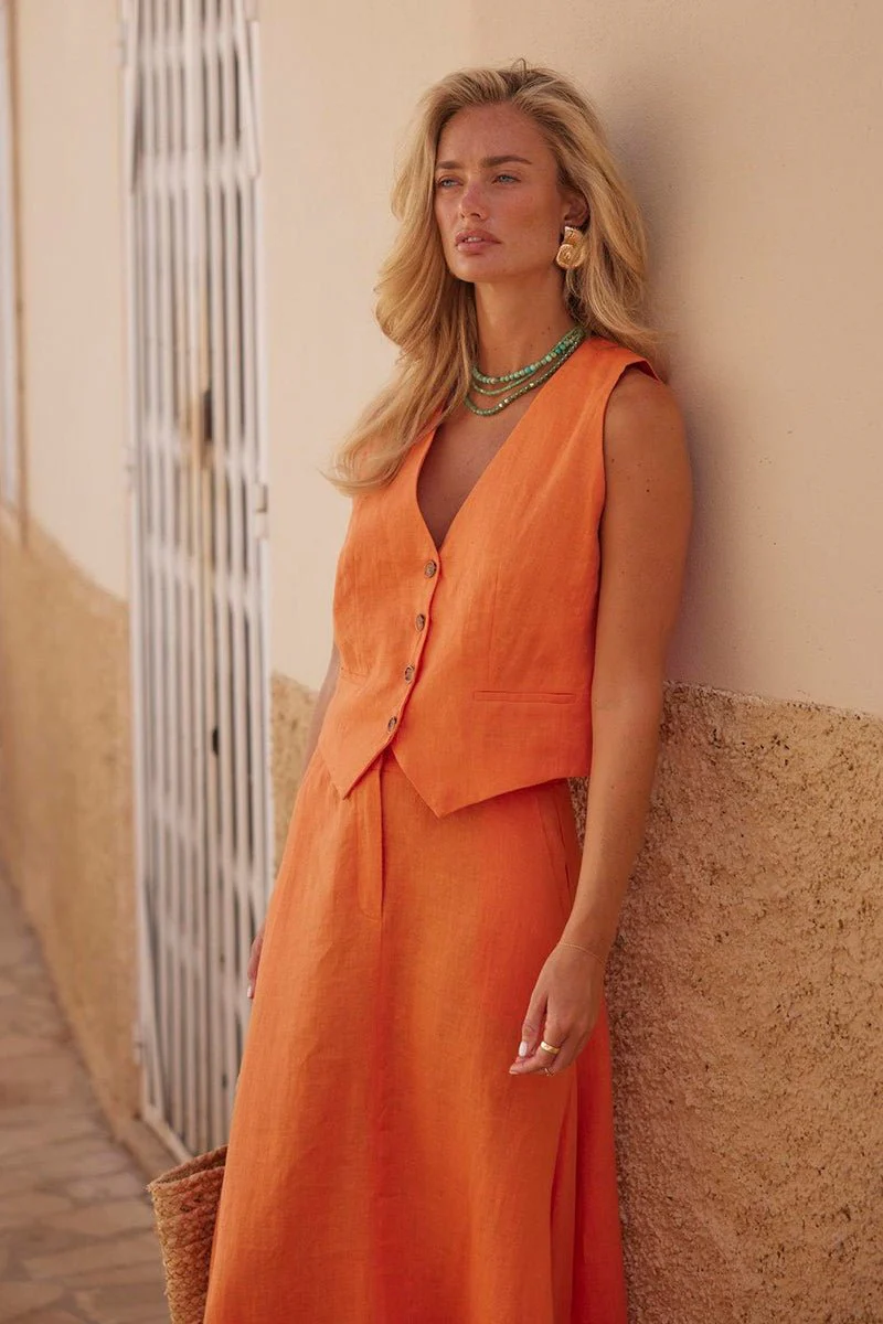 Ruslana Cotton Linen Vest Swing Skirt Set - Image 8
