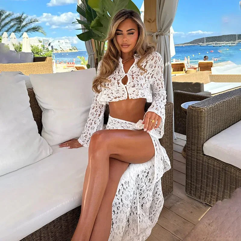 Ruth Crop Top Sarong Lace Cover-Up Set - Image 3