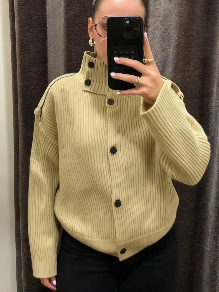 Sandra Stand Collar Knitted Cardigan - Image 3