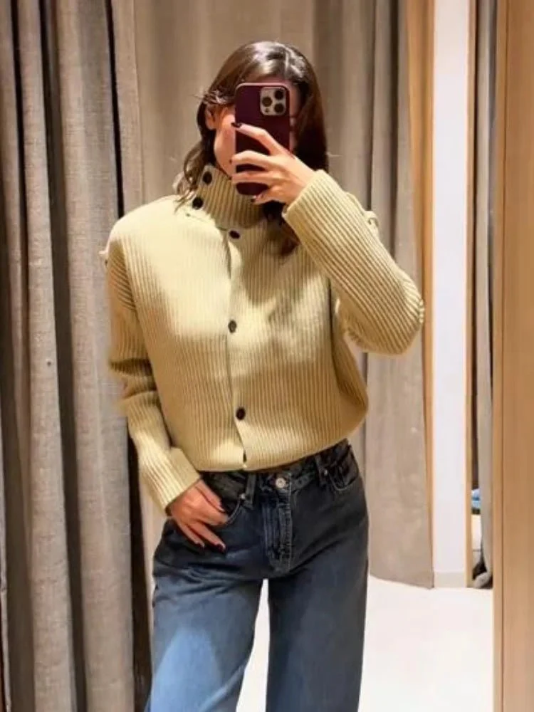 Sandra Stand Collar Knitted Cardigan - Image 6