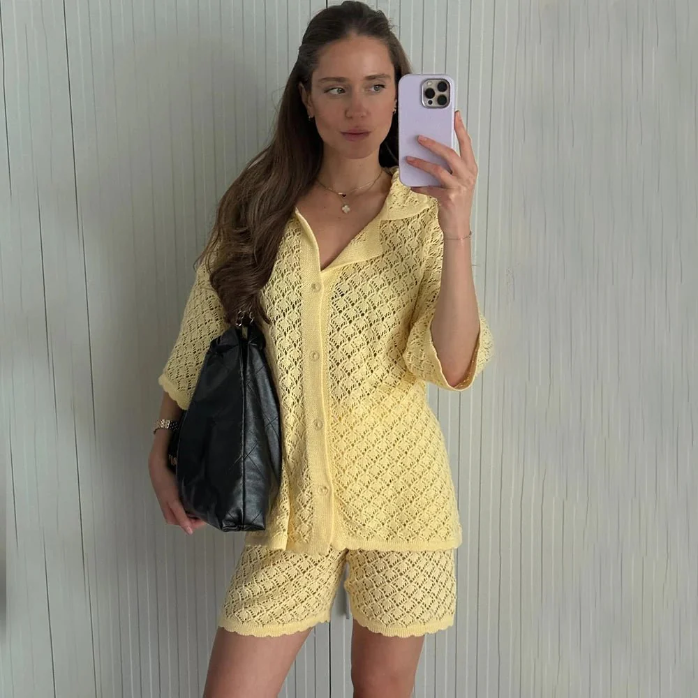 Selene Knit Cardigan Shorts Set - Image 3