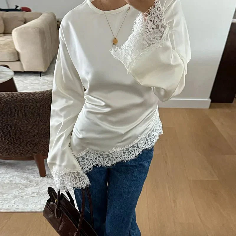 Serena Lace Satin Long Sleeve Top - Image 4