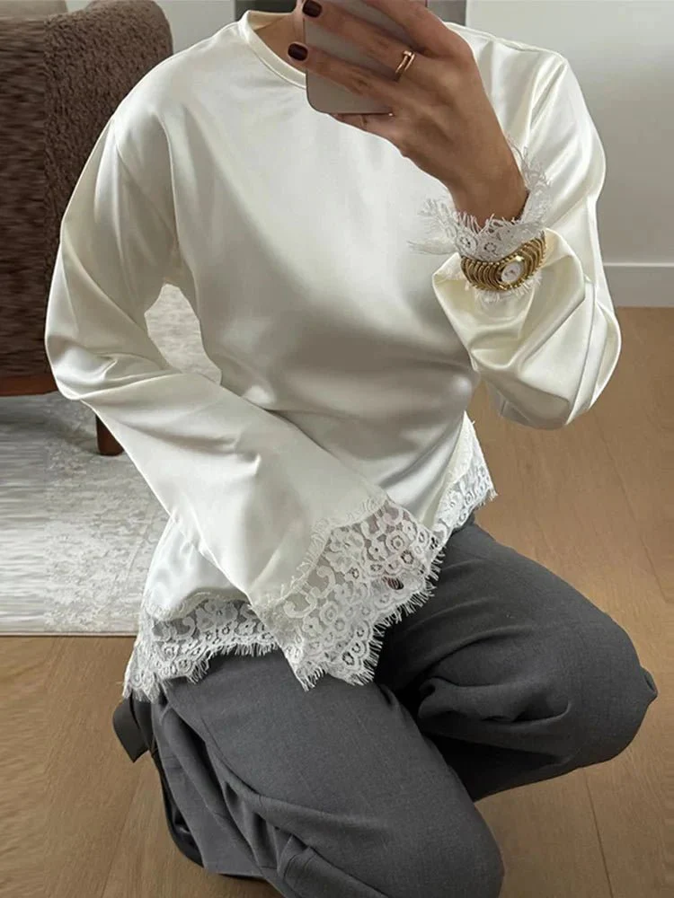 Serena Lace Satin Long Sleeve Top - Image 5