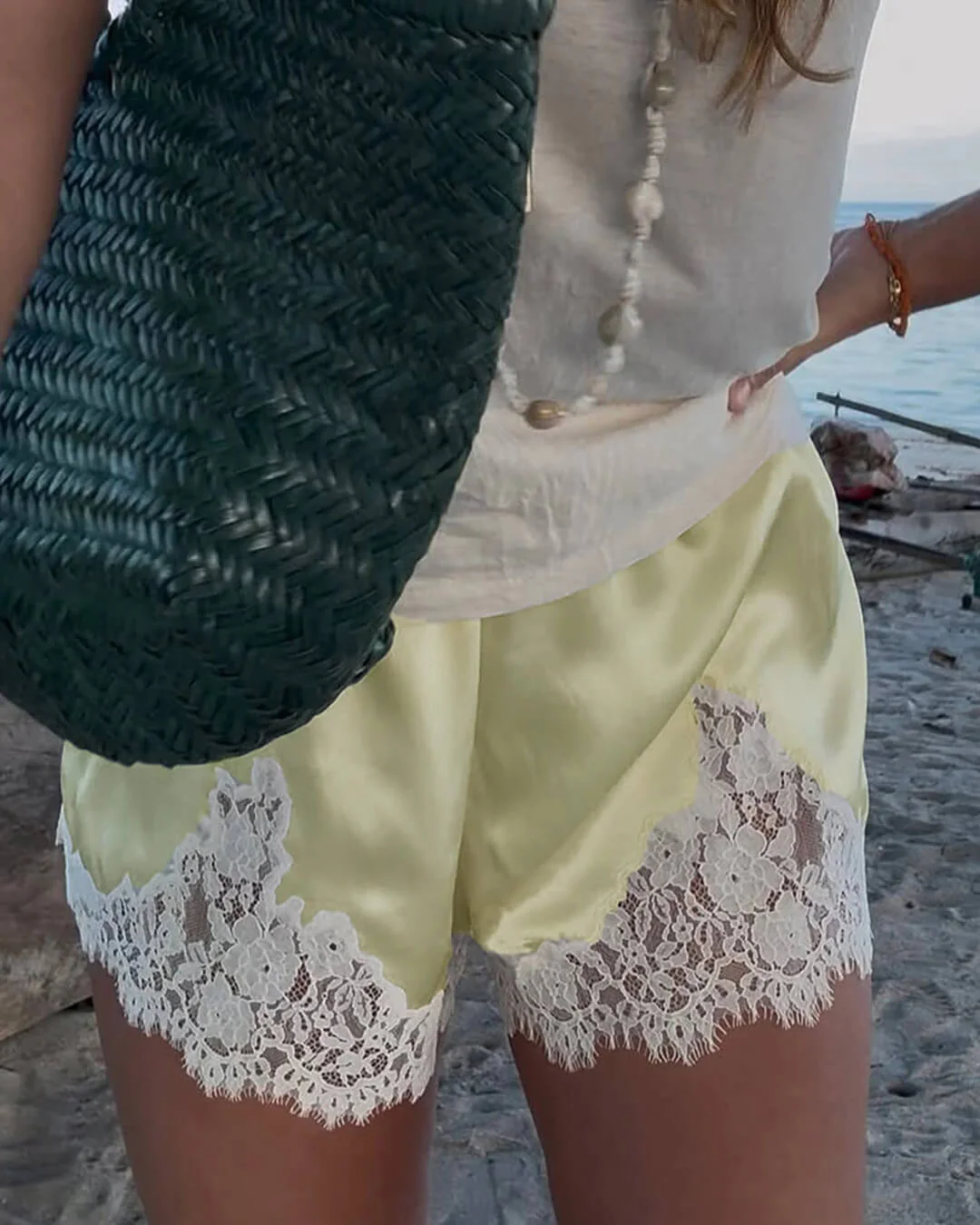 Shaina Lace Trim Satin Shorts - Image 2