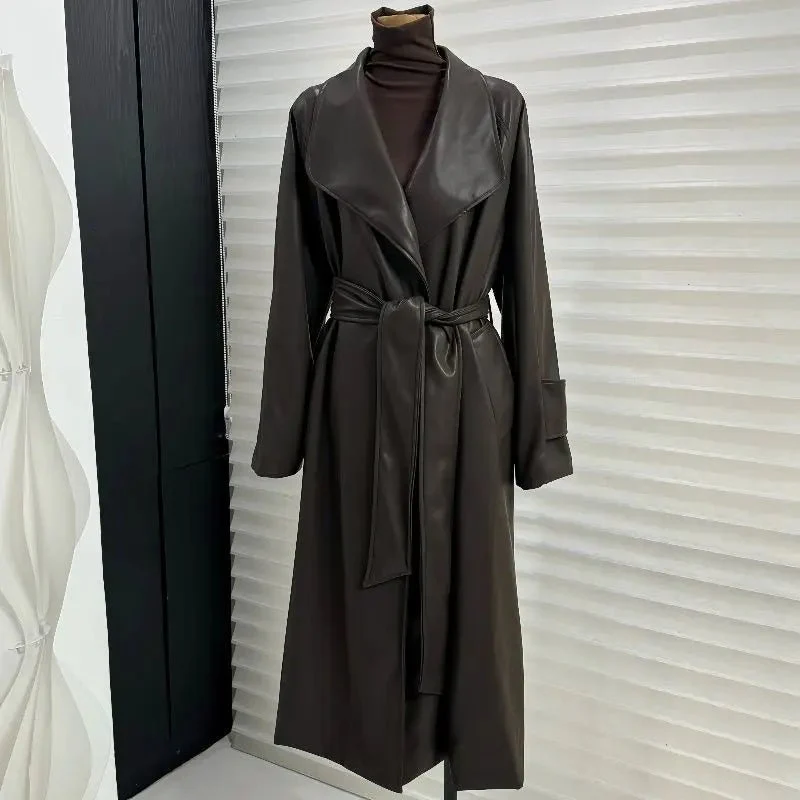 Shiela Faux Leather Maxi Trench Coat - Image 10