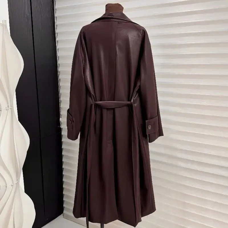 Shiela Faux Leather Maxi Trench Coat - Image 11