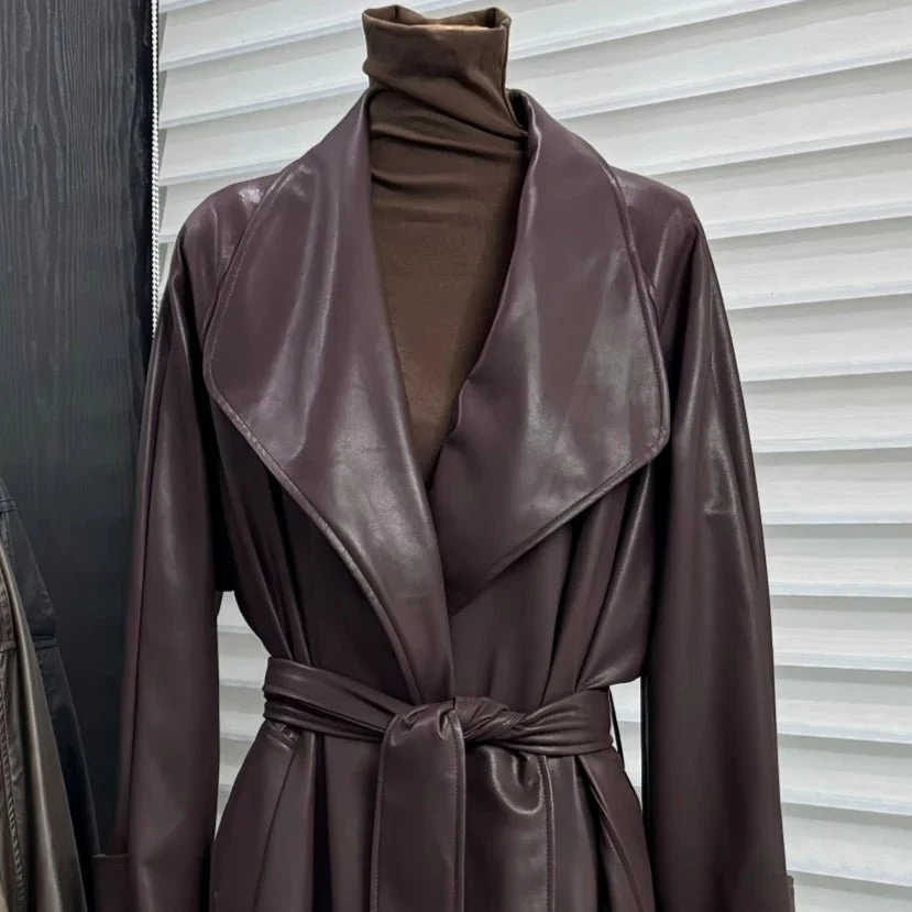 Shiela Faux Leather Maxi Trench Coat - Image 12