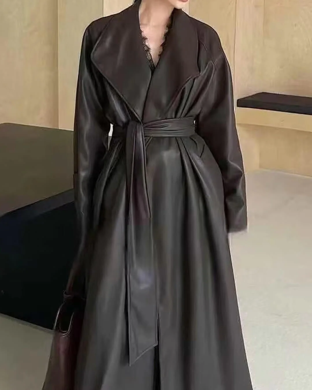 Shiela Faux Leather Maxi Trench Coat - Image 3