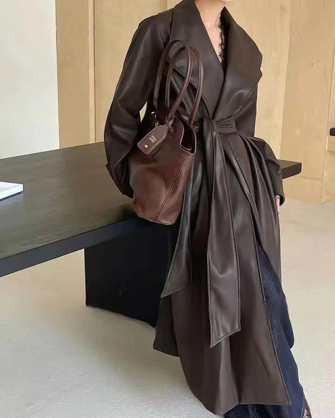 Shiela Faux Leather Maxi Trench Coat - Image 4