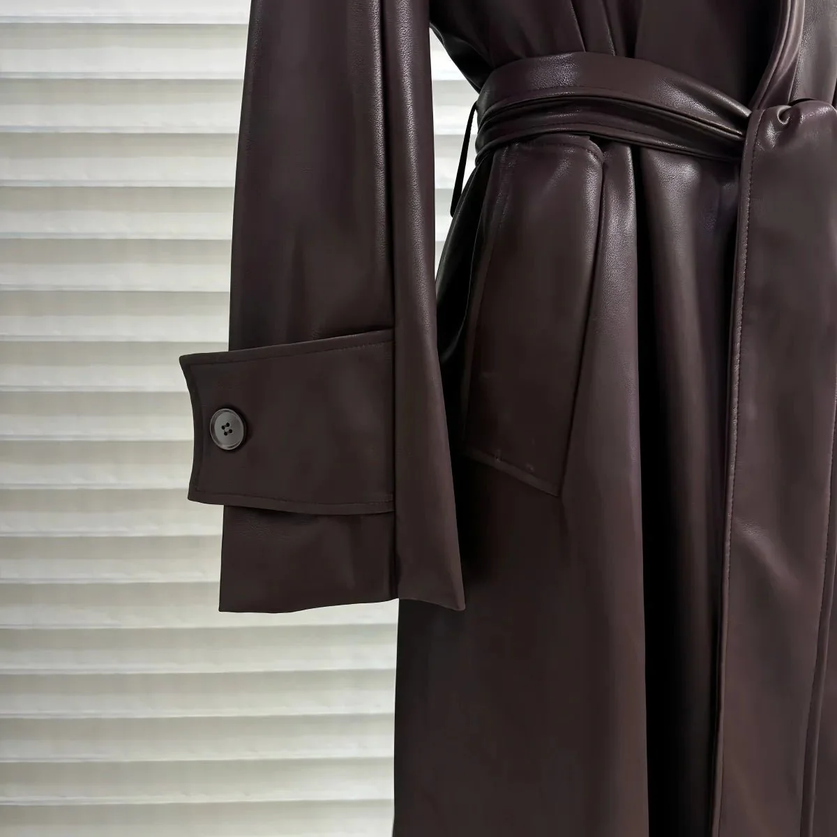 Shiela Faux Leather Maxi Trench Coat - Image 6