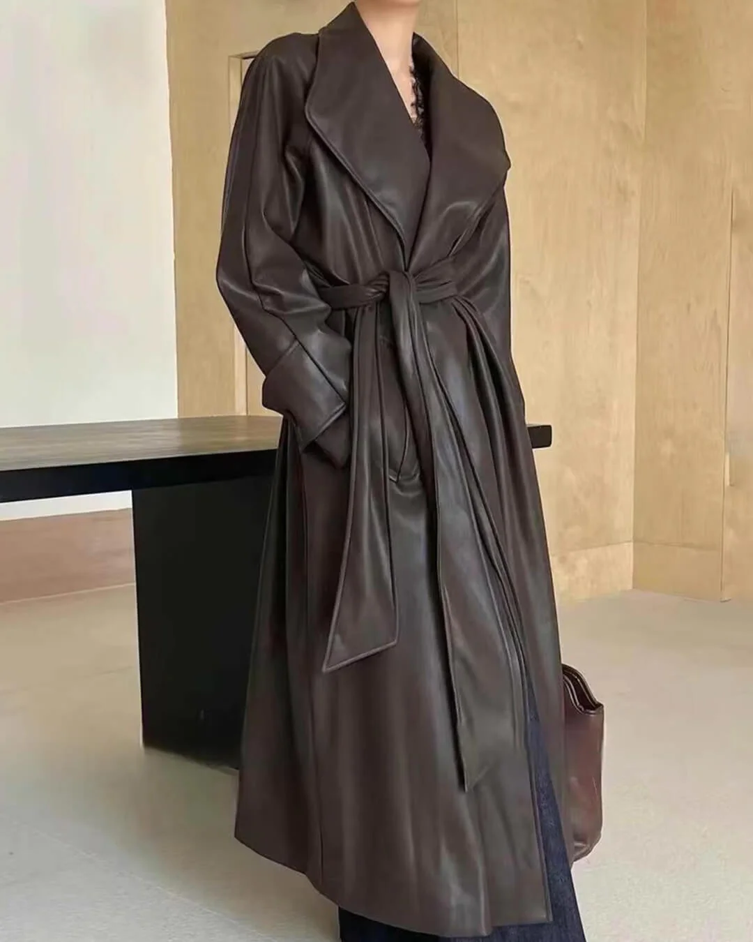 Shiela Faux Leather Maxi Trench Coat - Image 7