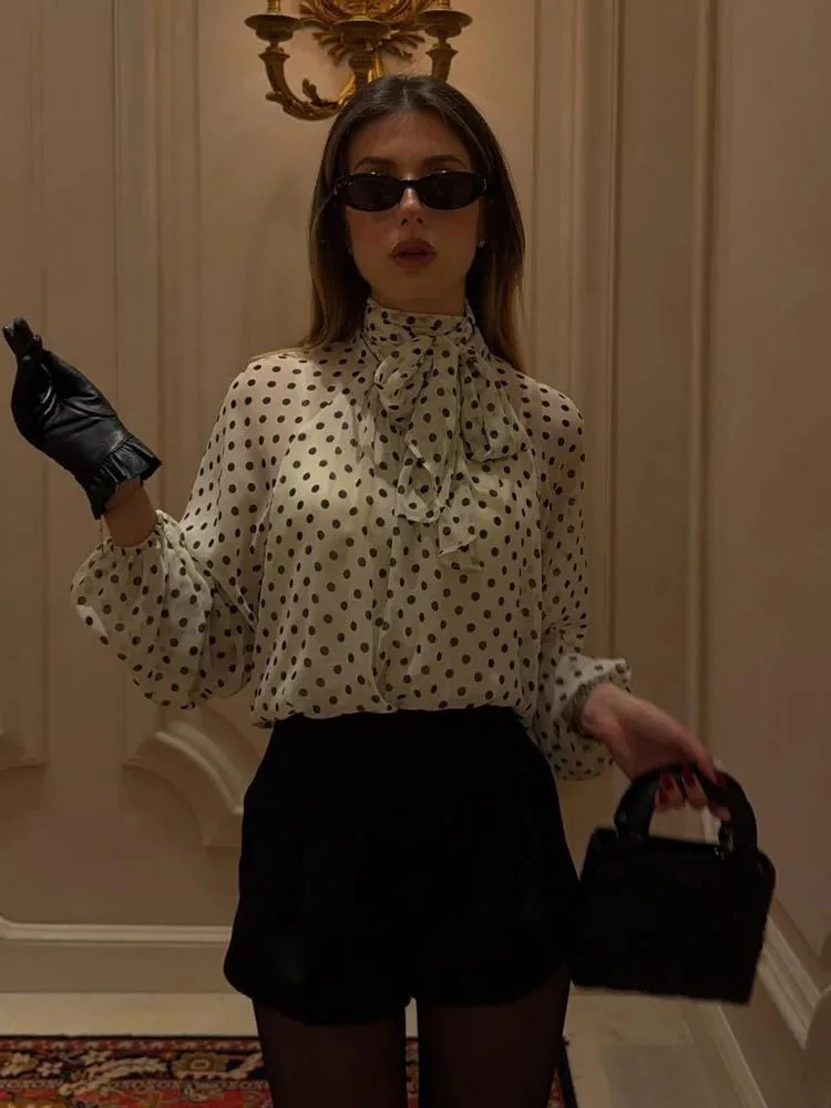 Sofia High Collar Polka Dot Blouse - Image 5