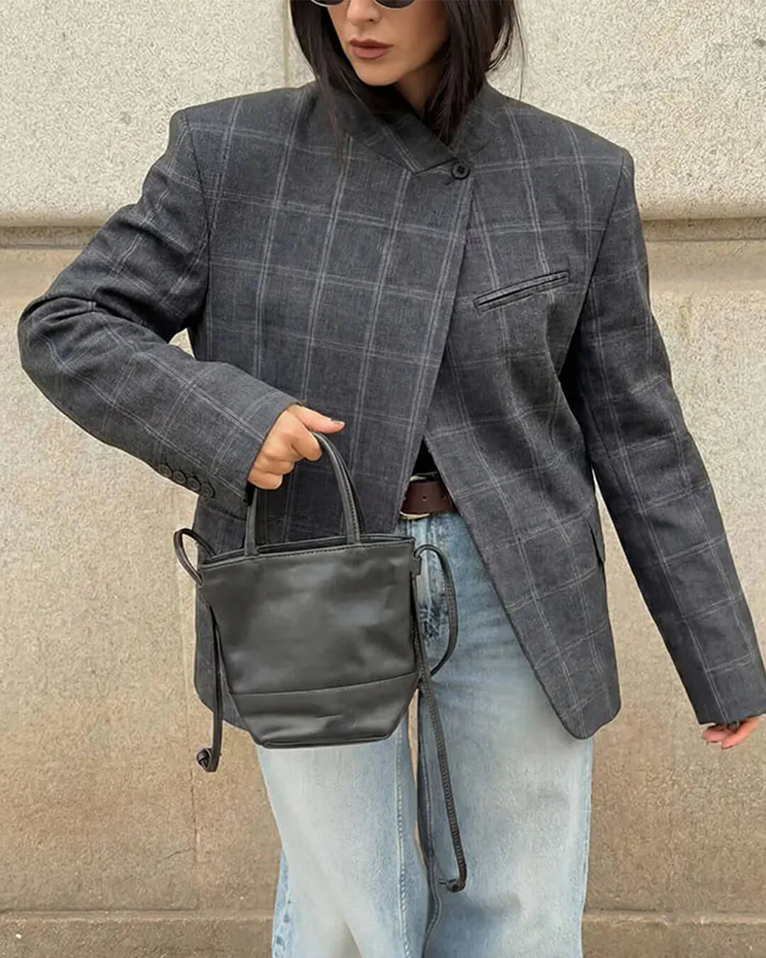 Sofia Plaid Stand Collar Blazer