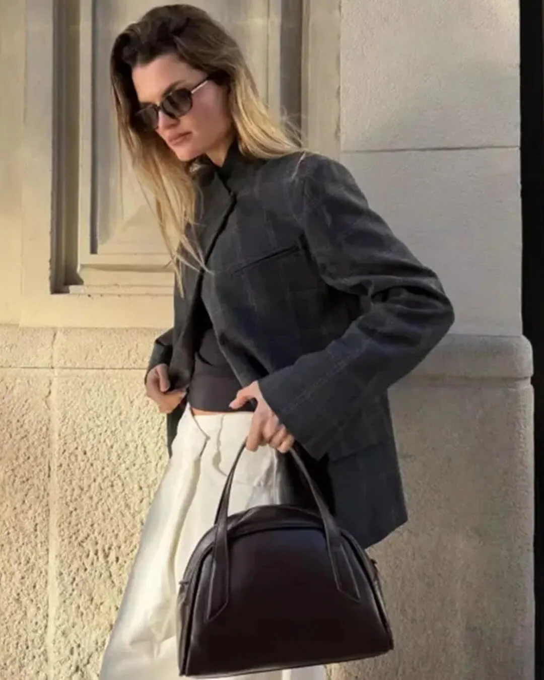 Sofia Plaid Stand Collar Blazer - Image 4