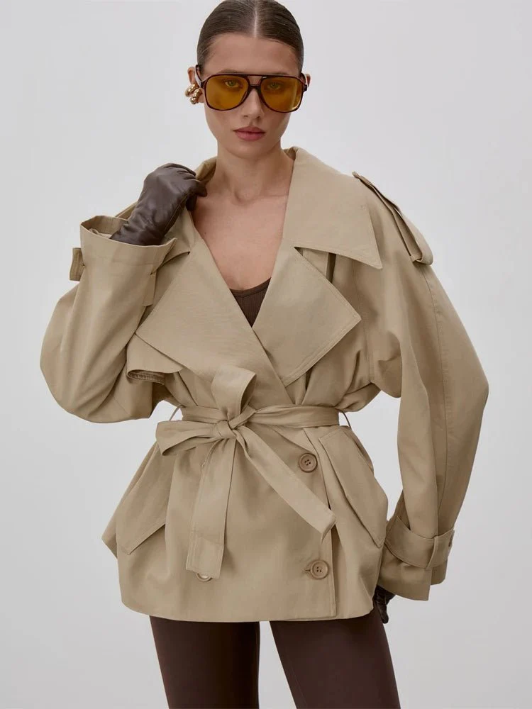 Sonia Lace Up Stand Collar Trenchcoat