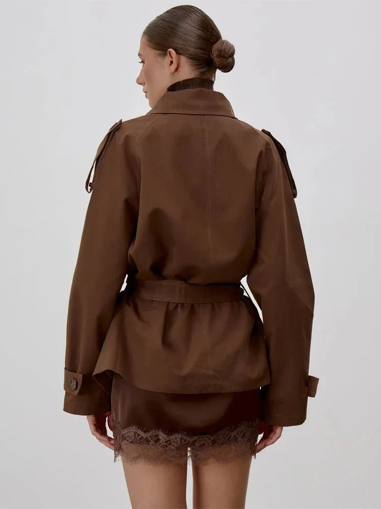 Sonia Lace Up Stand Collar Trenchcoat - Image 7