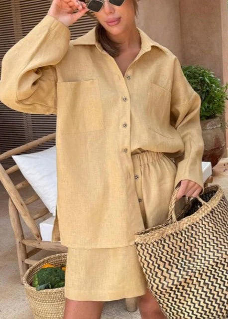 Sophia Linen Button-Down Shirt & High-Waist Shorts Set - Image 2