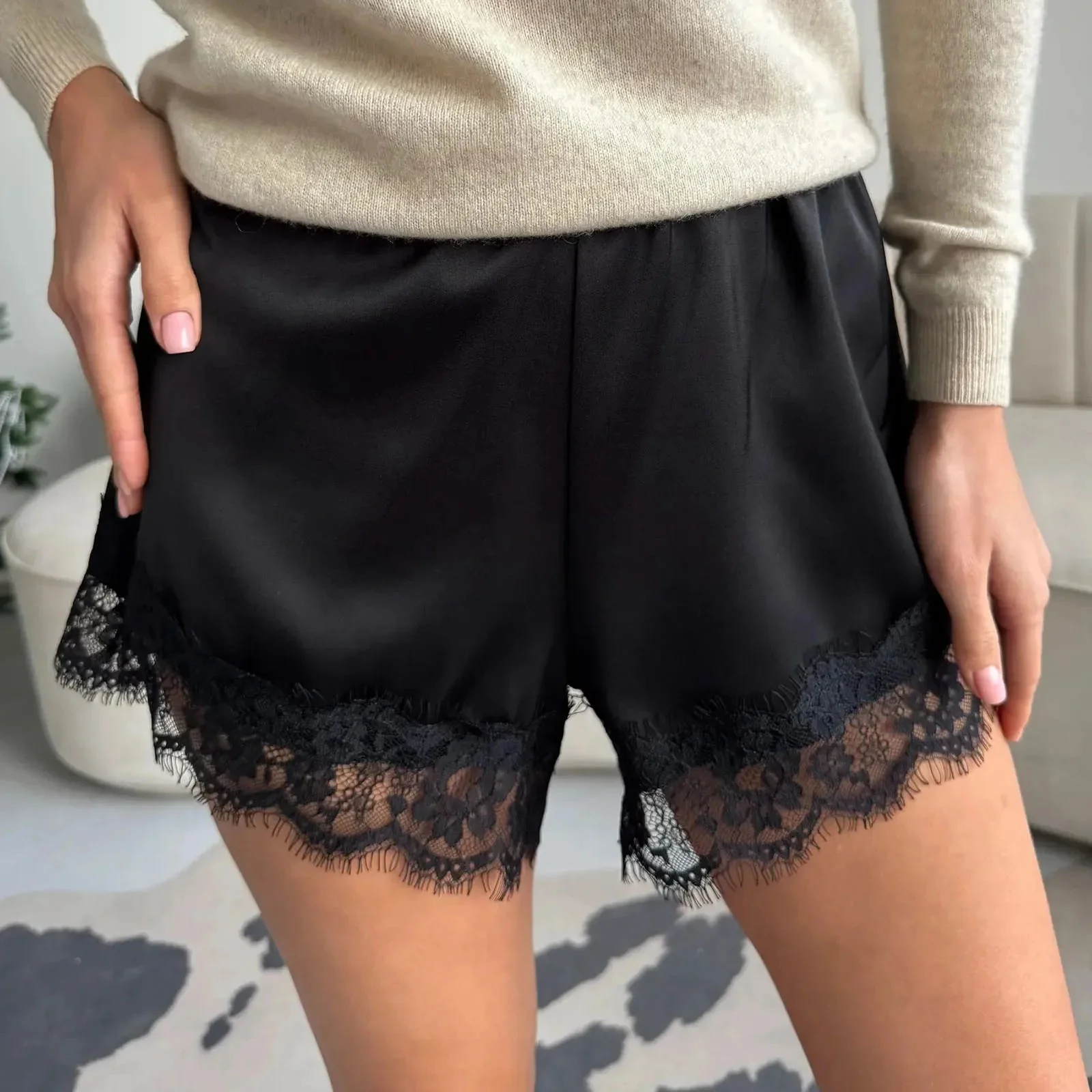 Suzette Lace Satin Shorts - Image 6